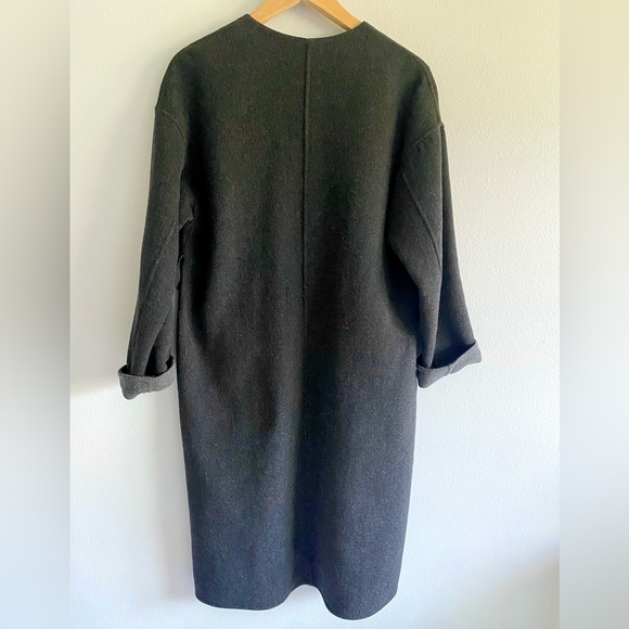 Uniqlo Double Face Collarless Grey Wool Coat - Picture 4 of 9